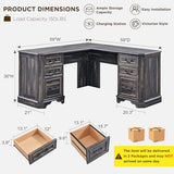 T4TREAM 59" L Shaped Executive Desk with Drawers,Farmhouse Wood Computer Desk