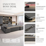 Modern L Shaped Executive Desk with Combination Lock Drawer, 71 inch Large Single Office
