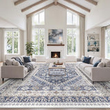 12x15 Area Rugs for Living Room,Large Washable Rug,Blue