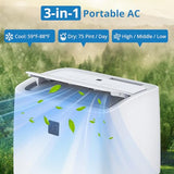 14,000 BTU Portable Air Conditioners, Cools Up to 750 Sq.Ft, Auto-Evaporation Low Noise, 3 in-1 Portable AC Unit with Remote Control Fits for Large Room, Office, Garage, White
