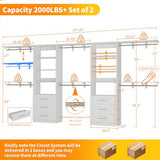 Closet System with 6 Wood Drawers, 6-12FT Closet Organizer System with Cuttable Shelves for Walk in Closet with 6 Expandable Hanging Rods