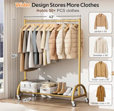 MISSLO Heavy Duty Clothing Rack with Wheels Rolling Clothes Racks for Hanging Clothes, Coats, Garment, Dress, Gold
