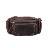European Brown Men's Leather Large capacity Zipper Single shoulder Crossbody Waist Bag