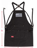 JAYCEE GRILLIN & CHILLIN Perfect Apron for BBQ, Grill, Chef, Hobby and Workshop w/Gray and Black US Flag. 5 Pockets, Cross-Back, Quick-release, 2 Tool Loops. 10 oz. Cotton.. Apron for men and women