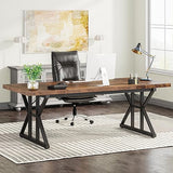 70.8-Inch Executive Desk, Large Computer Office Desk Workstation, Modern Simple Style Laptop Desk (Brown/Black, 70.8 Inch)