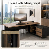 70.86 Inch Large Executive Desk with Drawers Cabinet, L Shaped Office Desk