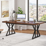 70.8-Inch Executive Desk, Large Computer Office Desk Workstation, Modern Simple Style Laptop Desk (Brown/Black, 70.8 Inch)
