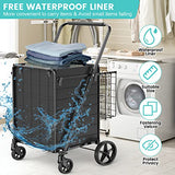 Folding Shopping Cart for Groceries,360 lbs Capacity Grocery Cart with Waterproof Liner and 360° Swiveling Wheels