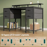 Huuger 47 inch Computer Desk with 4 Drawers, Gaming Desk with LED Lights & Power Outlets, Black