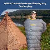 QEZER Down Sleeping Bag for Adults 620 Fill Power 0 Degree Sleeping Bag Cold Weather Ultralight with Pouch for Backpacking, Camping, Hiking