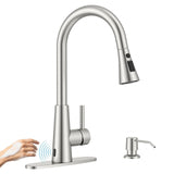 APPASO Touchless Kitchen Faucet with Soap Dispenser Brushed Nickel, Side Motion Sensor Lead-Free Faucet, Single Hanle 3-Mode Hands-Free Faucet for Kitchen Sink (cUPC-Certified Parts)