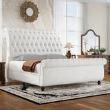 Jocisland Queen Size Bed Frame with Sleigh Headboard & Footboard, White