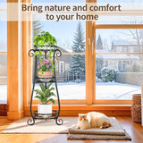 4 Pcs Gardening Set – 3 Tier Black Metal Plant Stand for Indoor Outdoor Large Planters and 3 Pcs Garden Tools Set