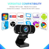 1080P Webcam with Microphone/Tripod/Privacy Cover/Wide Angle 110°, Plug & Play, USB Web Camera
