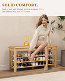 IUNVR Shoe Rack Bench Seat Rubberwood 3-Tier Wooden Storage Bench 550lbs Compact Mid-Century Modern Design for Entryway, Hallway, Closet, Front Door Entrance, Foyer