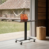 Small Rolling Laptop Standing Desk, Height Adjustable Mobile T-Base Desk with Lockable Casters