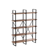 Bookshelf, Double Wide 5-Tier Open Bookcase Vintage Industrial Large Shelves, Wood and Metal Etagere Bookshelves