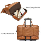 Leather Travel Duffle for Women Men Weekender Overnight Carry Weekend Duffel Bag with Shoe Pouch