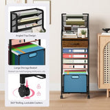 10-Tier Rolling File Cart - Mesh Paper Organizer with Drawer & Hanging File