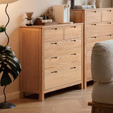Solid Oak Nightstand, 5 Drawer Bedside Table for Bedroom