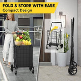 4.5 Cu Ft Folding Shopping Cart - 420 LB Capacity Grocery Cart with 360° Braked Swivel Wheels