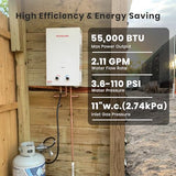 GASLAND BS211 Outdoor Portable Gas Water Heater 2.11 GPM, 8L Instant Propane Water Heater for RV Camping Cabin Boat, Overheating Protection, Easy to Install, White