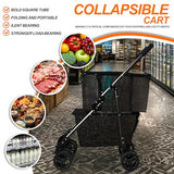 Folding Shopping Cart with Swivel Wheels, 70lbs Capacity Collapsible Grocery Cart with Removable Tote Bag