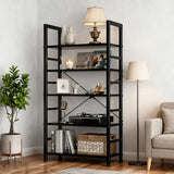 SageNest 5-Tier Bookshelf, Free Standing Wooden Bookcase with Open Storage Shelves with Metal Frame, Black