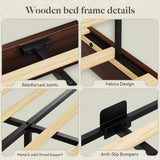 King Size Bed Frame with 50.2" Tall Upholstered Headboard, Walnut
