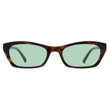 SOJOS Trendy Cat Eye Polarized Sunglasses for Women Men, Retro 90s Y2K Small Thin Rectangle Sunnies SJ2670, Tortoise/Light Green Tint (Light Tint: Low-polarization)