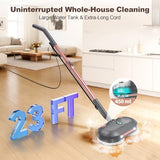 Scrubbing Steam Mop with Rotating Pads,All-in-One Spin Steam Cleaner for Floor Cleaning,Large Tank,23FT Cord, LED Headlights,Reusable Pads & Self-Standing,Safe for Hard Floor/Laminate/Marble
