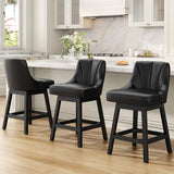 REONEY Swivel Bar Stools Set of 3, 26" Upholstered Counter Height Barstool | Waterproof PU Leather Seat