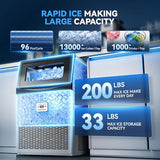 Tehanld Commercial Ice Maker, 200LBS/24H Ice Maker for Home, Rest, Bar