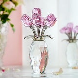 H&D HYALINE & DORA Pink Crystal Rose Bouquet Figurine,Handmade Rose Flower Gifts for Mom Gifts for Women,Glass Flower Collectible Ornament Home Table Wedding Decor