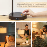 Tall Table Lamp with USB C+A Ports, Fully Stepless Dimmable Modern Minimalist Bedside Nightstand Lamp