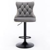 MOOLSUN Rotating Velvet Bar Stools Set of 4, Modern Padded with Nailhead Trim and Tufted Back, Adjustable Swivel Counter Height Stools for Kitchen Island, Bar, Club,Gray(Black Base)
