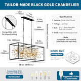 Vezzio Modern Black and Gold Rectangle Crystal Chandeliers for Dining Room