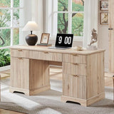 58" Modern Executive Desk with Storage, Wood Home Office Desk with 5 Drawers & 1 Cabinet, Fluted Computer Writing Desk, Oak