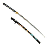 Painted Dragon & Waves Katana, 1045 Carbon Steel Full Tang Sword
