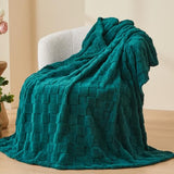 NEWCOSPLAY Super Soft Queen Blanket Dark Teal Premium Silky Flannel Fleece 3D Checkered Lightweight Bed Blanket All Season Use (Dark Teal Checkered, Queen(90"x90"))