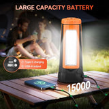 AKOFUN 15000 mAh Rechargeable Camping Light with Stand, Cordless Work Light with 3 LED Lamp Heads, 5500 Lumens Dimmable Camping Essentials Gear Emergency Flashlight with 86" Detachable Tripod, Orange