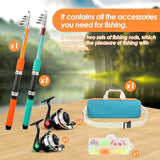 2PCS Fishing Rod Reel Combo 5.9FT Telescopic Fishing Pole Spinning Reel with Baits Hooks Storage Bag Compact Collapsible Fishing Pole Starter Kit for Kids Youth Adults Travel Fishing Gear
