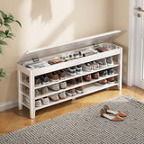 IUNVR Shoe Rack Bench Seat Rubberwood 3-Tier Wooden Storage Bench 550lbs Compact Mid-Century Modern Design for Entryway, Hallway, Closet, Front Door Entrance, Foyer