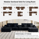 150" Oversized Black Boneless Sectional Couches for Living Room w/ Storage | U Shaped Couch with USB