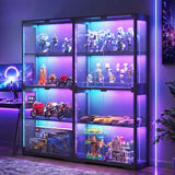 AODK 2-Pack Display Cabinet with Glass Doors, RGB Light Display Glass Case, 4-Tier Storage Cabinet Display Shelf for Showcase, Black Curio Cabinet for Collectibles