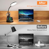 Vicsoon Desk Lamp with Wireless Charger, LED Desk Lamp for Home Office with Pen Holder, Dimmable Eye-Caring Study Desk Light