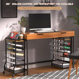 ThreeHio 7 Tier Rolling File Cart with Sliding Trays, Wood Metal File Organizer Beside Desk