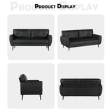 VAMEPOLE 60" Loveseat Sofa for Living Room, Mid Century Mini Black Couch, Tufted Leather Love Seat Furniture, Comfy Office 2 Seat, Small Couches for Small Spaces, Bedroom, Apartment