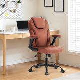 SEATZONE Brown Office Chair Ergonomic Desk Chair with Lumbar Support, Flip-Up Arms, Adjustable Swivel Computer Chair with Wheels