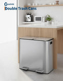 2 x 8 gal Stainless Steel Double Trash Can with Lid for Kitchen, Large Dual Trash and Recycle Bin Combo